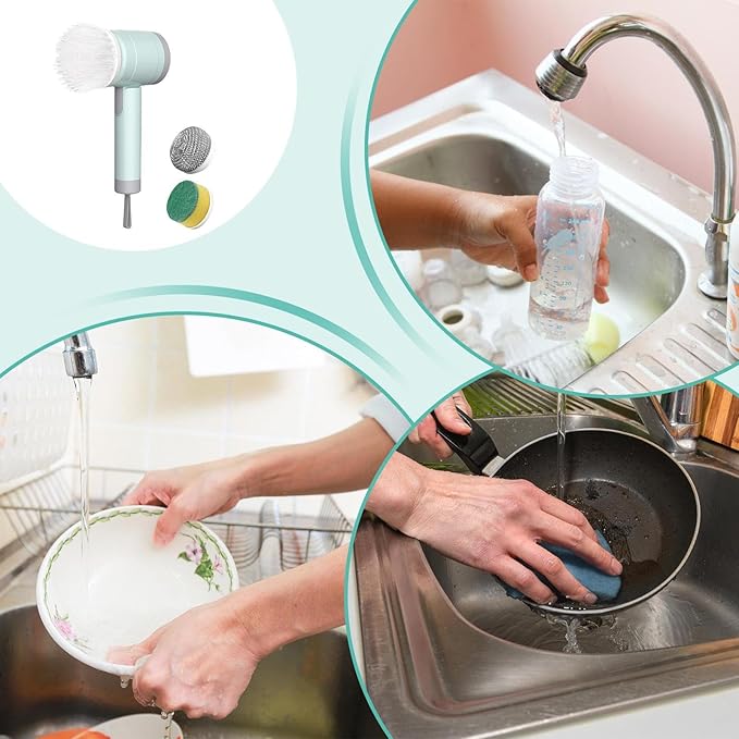 Electric Cleaning Brush - Electric Toilet Brush | Electric Cleaning Brush with Replaceable Brush Heads, Bath Mop Set, Foldable and Rechargeable Cleaning Tool