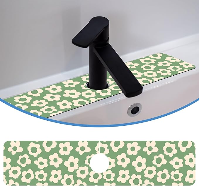 Faucet Mat Splash Guard Groovy Flower Silhouette, Soft Diatom Mud Material, Strong Water Absorption, Non-slip,Easy to Clean for Bathroom, Kitchen 23.5"X5.5"
