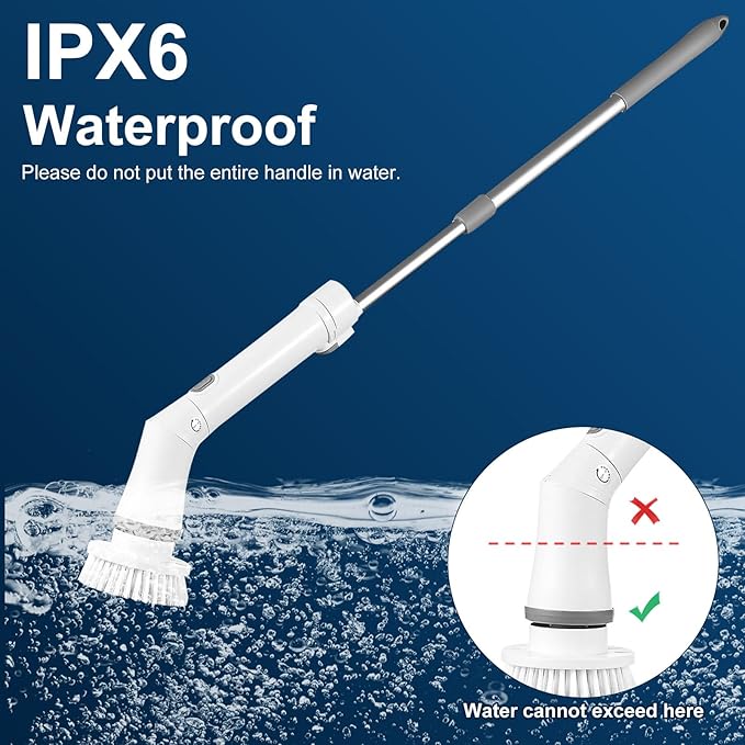 Electric Spin Scrubber, 2 Speed Adjustable Cordless Cleaning Brush with 6 Replaceable Heads, Waterproof Electric Telescopic Brush for Cleaning Bathroom, Tub and Tile Floor