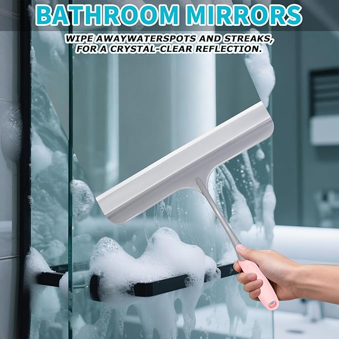 3pcs All-Purpose Safe Shower Squeegee for Glass Doors, with 3 Adhesive Hooks, Sinks and More,Window Cleaning Squeegee Glass Shower Door for Car Window Wiper Mirror Windshield