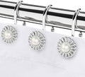 Silver Shower Curtain Hooks Rings, Decorative Shower Curtain Hangers, Heavy Duty Metal Shower Rings, Sunflower Shower Hooks for Shower Curtain Rod and Liner, Bathroom Curtain Hooks, Chrome, iToplin