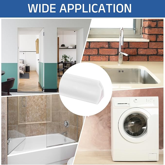 uxcell Shower Water Barrier, 67" TPE Splash Guard Shower Water Stopper Retention System for Bathtub Sink Washing Machine Dry and Wet Separation, 1.18"W x 1.77"H, White