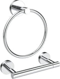 Polished Finish Toilet Paper Holder & Towel Ring SUS304 Stainless Steel 2pc Bathroom Hardware Set with Double Post Pivoting Toilet Paper Roll Holder Wall Mount & Bathroom Towel Holder Set