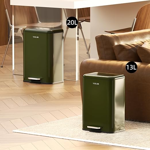 Kitchen 3.5 Gallon (13 L) Trash Can - Stainless Steel Garbage Bin with Foot Pedal, Recycling Bin with Lid for Livingroom Office Bathroom (Green)