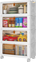 4 Tier Plastic Storage Bins with Lid 35QT, Stackable Storage Containers with Wheels, Folding Boxes, Collapsible Bins, Closet Organizers and for Living Room,Office,Dorm