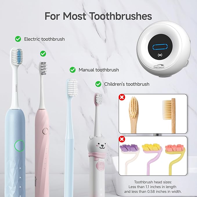 Toothbrush Holder Sanitizer - Cleaning & Drying, Rechargeable Wall-Mounted Toothbrush Organizer with Touch Control, Two-Slot Design for Bathroom (White)