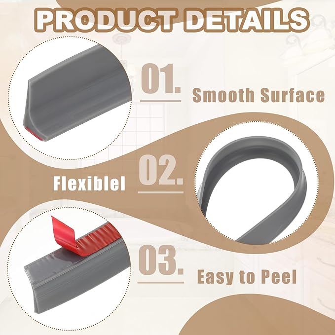 PATIKIL 118 Inch Collapsible Shower Threshold Water Dam Guard, Shower Stopper Barrier Self Adhesive Sink Splash Guard for Frameless Shower Door Bottom, Gray (1.2"Wx0.6"T)