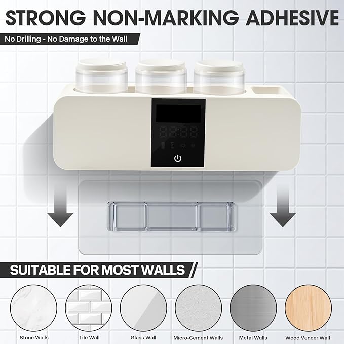 Wall-Mounted Smart Toothbrush Holder with Drying Function,Washroom Toothbrush Clean Holder No Drilling Required, with 3 Cups for Family (White)