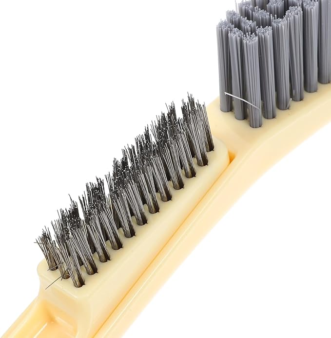 Steel Wire Crevice Cleaning Brush with Tough Bristles for Kitchen Stove Bathroom Tile Grout and Small Corner Dirt Removal Compact Yellow Design for Easy Use