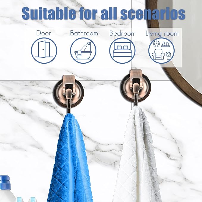 Wreath Hanger,6Pack, Silver-Plated Plished Suction up for Window Glass Kitchen Bathroom Hooks Reusable Without Punching for Towel Loofah Robe Coat Wreath Decor