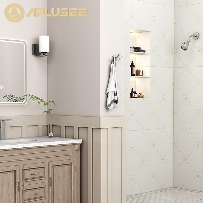 APLusee Swivel Brushed Nickel Robe Hook 2 PCS, Metal Foldable Towel Holder with Triple Rotating Arms, Heavy Duty Bathroom Kitchen Coat Hanger Wall Mounted