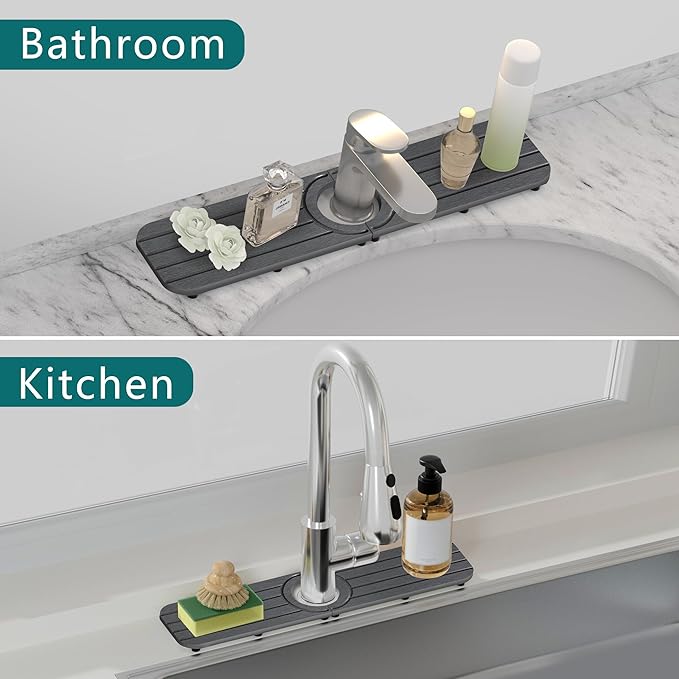 Faucet Mat for Kitchen Sink - 23.6 x 4inch Faucet Splash Guard for Bathroom Counter, Absorbent Diatomite Mat, Fast Drying Stone Sink Tray, Prevents Moisture Buildup