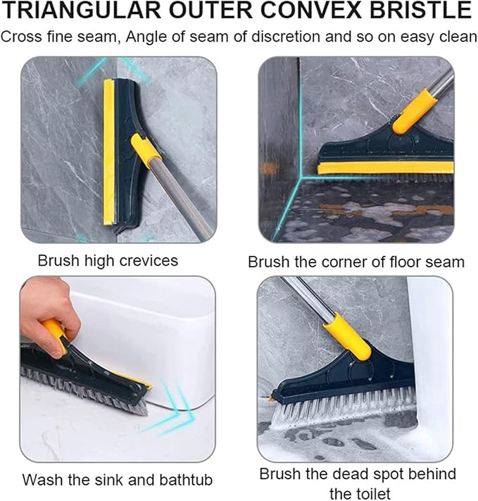 Floor Scrub Brush with Long Handle - 2 in 1 Long Handle Scrub Brush,Adjustable V-Shaped Floor Brush Scrubber, 120 Degree Triangular Rotating Brush Head Shakven