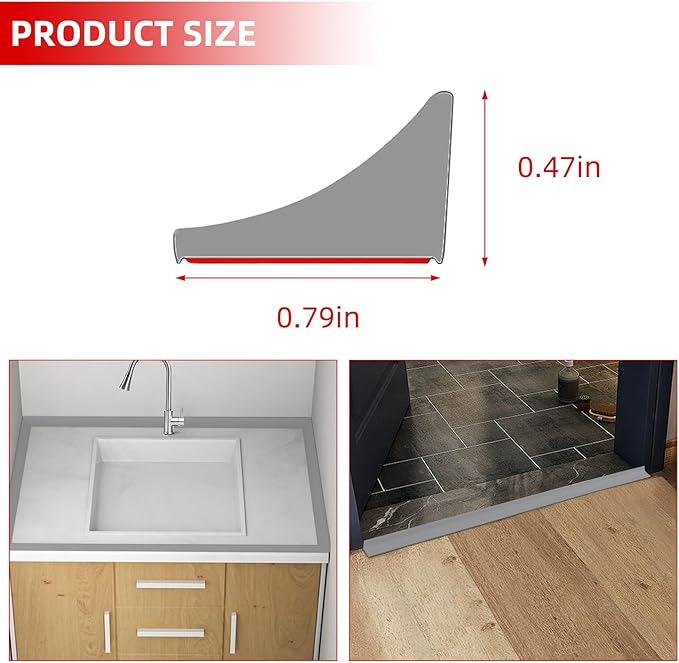 Shower Threshold Water Dam, 39" Gray Silicone Water Barrier Flexible Seal Strip, Self Adhesive Splash Guard for Sink, Shower, Bathtub