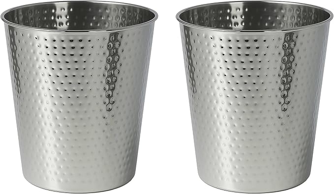 happimess HPM1110E-SET2 Axel Modern Minimalist Hammered Steel 2 Gal Waste Bin for Kitchen, Office, Bathroom, Bedroom, Dorm, Polished Steel (Set of 2)