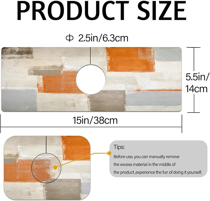 MCALK Orange Kitchen Sink Faucet Mat Splash Guard, Absorbent Quick-Dry Kitchen Sink Mat - Ideal for Splash Guard & Drip Catching with Abstract Art Decor( 1pc 15"x5.5")