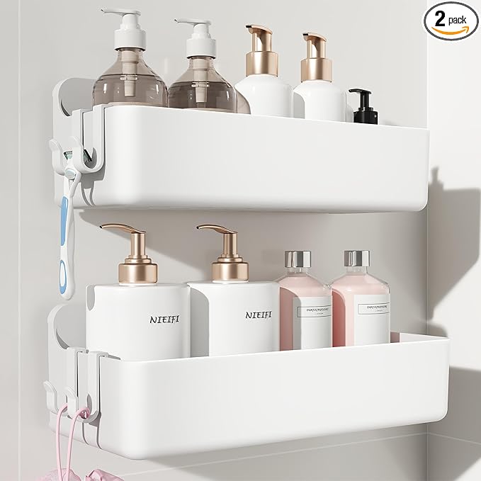 Nieifi Adhesive Wall Shelf, Shower Sheves 2 Pack, Shower Organizer for Bathroom Organization (White)