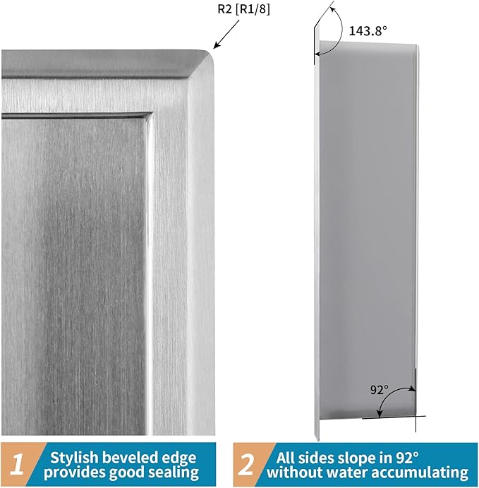 16"×16" Shower Niche Brushed Stainless Steel, Recessed Shower Caddy, Bathroom Shelf Insert Fits for 14-3/4" Square Wall Hole Installation (Nickel)