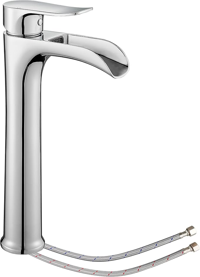 Yundoom Vessel Sink Faucet,Chrome Single Hole Single Handle Tall Bathroom Bowl Sink Faucet,Waterfall Bathroom Faucet,Modern Bathroom Tall Faucet.