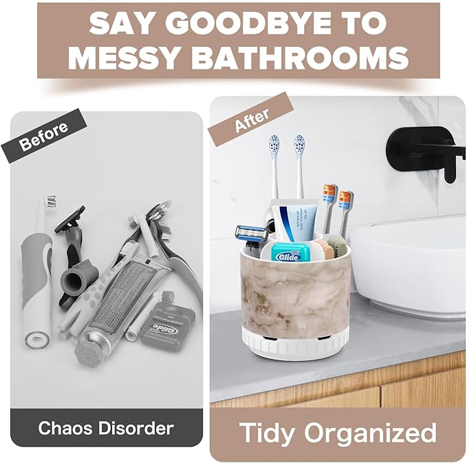 Marble Toothbrush Holders - 360° Rotating Detachable 6 Slots Kids Electric Toothbrush and Toothpaste Holde for Bathroom Accessories Organization Countertop Vanity Sink Storage