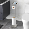 Toilet Paper Holder Stand for Bathroom Floor Standing Toilet Roll Dispenser Storages 4 Reserve Rolls, with Top Storage Shelf for Cell Phones, Wipe, Wallet and More(Brush Nickel)