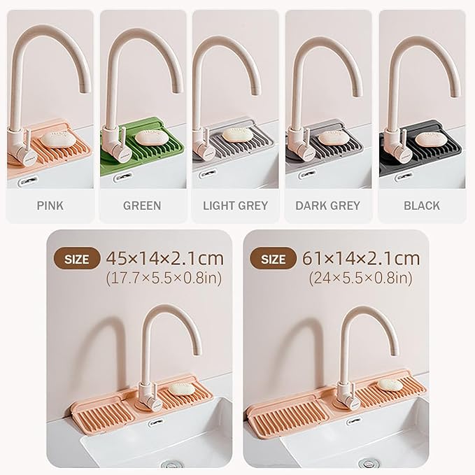 Longer Silicone Faucet Mat for Kitchen Sink – Button Style Faucet Drip Catcher & Leak-Proof Sink Splash Guard with 6° Slope, Behind Faucet Draining Mat,Gadgets for Bathroom (green, small)