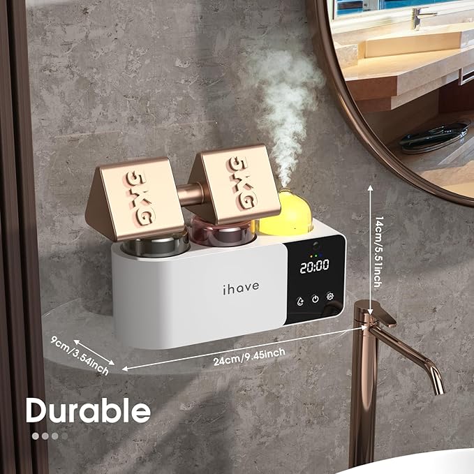 iHave Toothbrush Holders Wall Mounted with Toothbrush Sanitizer & Aromatherapy Diffuser | Auto-Cycle Disinfection, Heated Fan Drying, USB Rechargeable, IR Night Light,LED - 2 Cups Bathroom Organizer