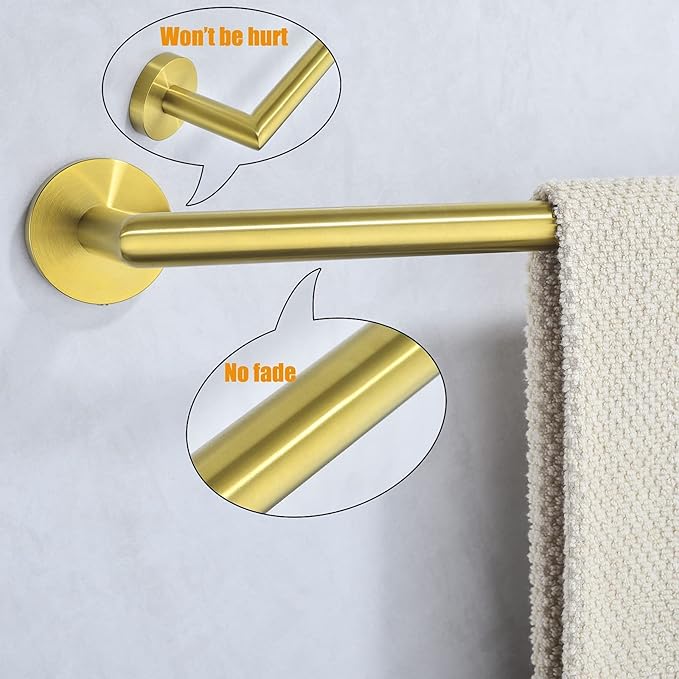 18 Inches Towel Bar for Bathroom Kitchen Hand Towel Holder Dish Cloths Hanger SUS304 Stainless Steel RUSTPROOF Wall Mount Brushed Gold, 96018-2-18BG.