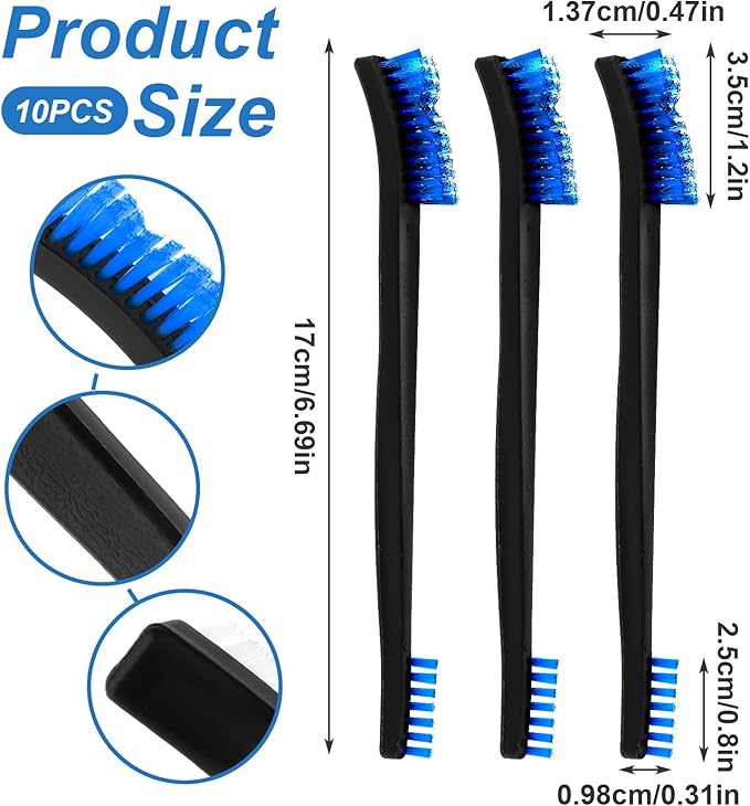 JIEYAO 10pcs Double-Ended Mini Detailing Brushes, All Purpose Small to Large Cleaning Brush Set, Stiff Bristles for Kitchen Sink Gaps Corners (Blue)