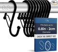 10-Pack Metal S Hooks for Hanging – Heavy-Duty S-Shaped Hook with Safety Buckle – Fits Bars up to 0.8 in – Anti-Drop S-Hooks for Kitchen, Bathroom, Closet & Pot Racks – Black (Medium)
