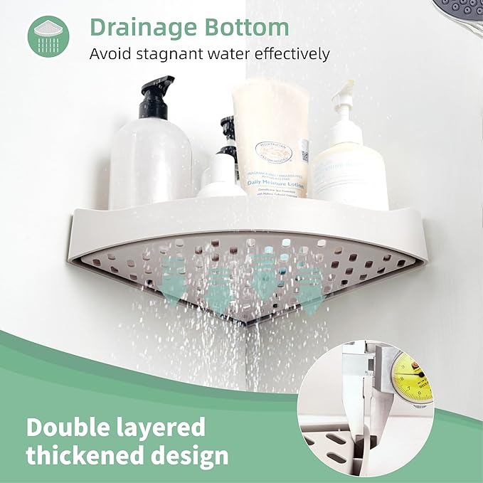 Corner Caddy Bathroom Shower Shelf Wall Mounted No Drilling Storage Shelves rack Adhesive Triangle Baskets ABS Bathroom Kitchen toilet Storage Basket Bathroom Accessories (Z 330 Light grey)