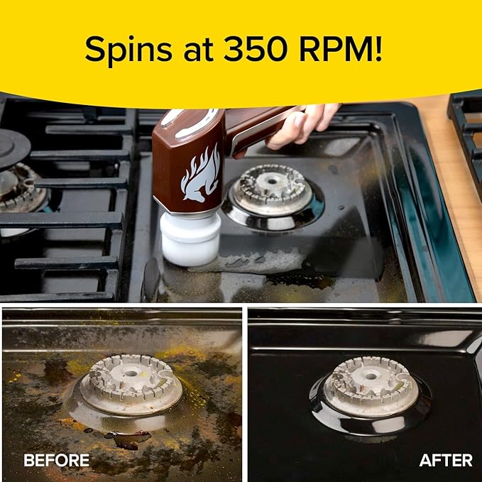 HorsePower Scrubber AS-SEEN-ON-TV Waterproof Rechargeable Handheld 350 RPM Includes 5 Brush Heads, Blast Away Dirt & Grime, Tile Grout, Bathrooms, Kitchen, Auto Rims, Outdoor Furniture, 2 Pack