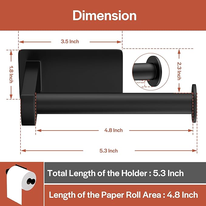 Toilet Paper Holder, Self-Adhesive Toilet Paper Roll Holder for Bathroom and Washroom, No-Drill SUS 304 Stainless Steel,Matte Black