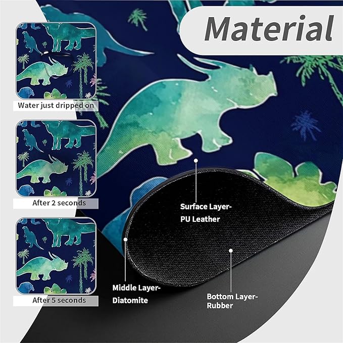 Kitchen Sink Splash Guard，Watercolor style dinosaurs Faucet Mat Sink Gadgets-Super Absorbent Fast Drying Mat Drip Catcher for Kitchen, Bathroom,Sink Mat, Dish Drying Mat, Bathroom(15" X 5.5" )