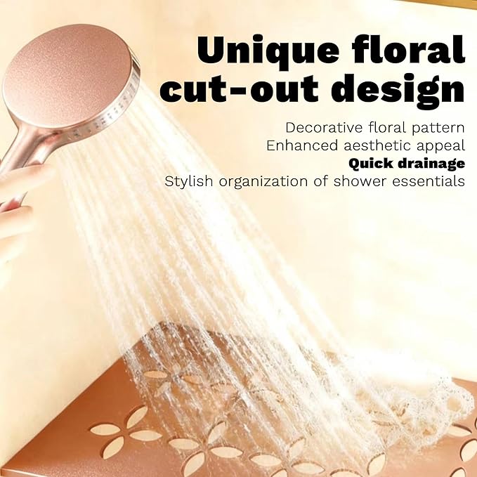 12 Inch Frosted Champagne Golden Aluminum Material Shower Niche Shelf Rectangular Bathroom Niche Shelf with Floral Design Fits Prefabricated Tile Niches 1 Pack