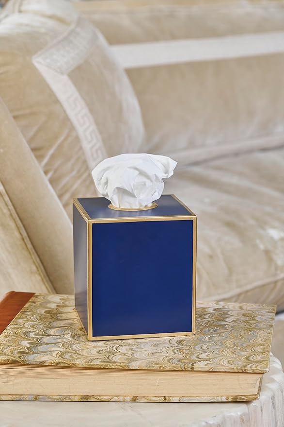 Jaye’s Studio Square Tissue Box Cover Cube, Facial Tissue Holders Decorative Tissue Box Holder for Bathroom Accessories Gold Bedroom Accessories Desk & Home Decor, Metal Tissue Box Cover Blue (6x6x5)