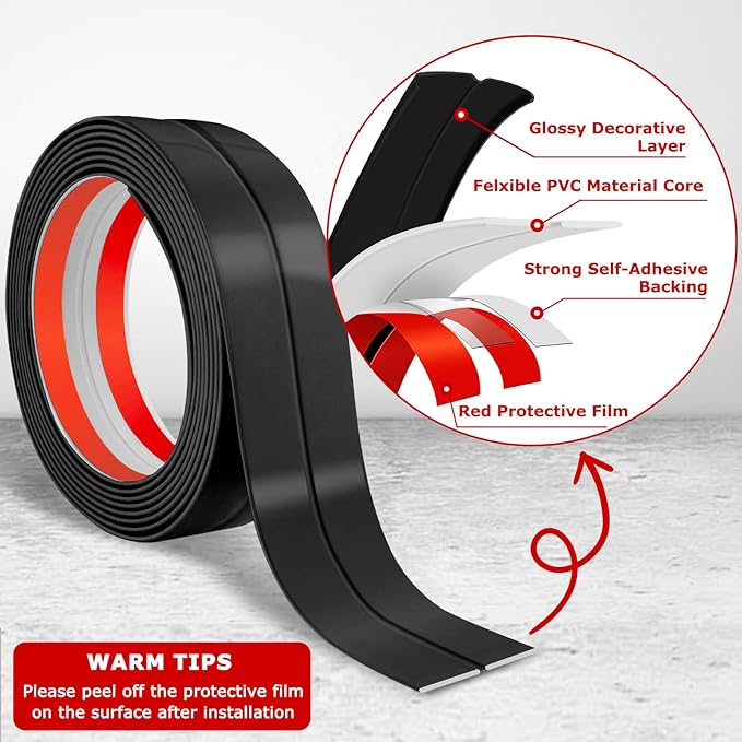 Flexible Wall Corner Protector Moulding Trim Peel and Stick Wall Corner Guards Edge Protector Self Adhesive Molding Trim Strip for Edge Ceiling (Black, 2.4 in x 20 Ft)