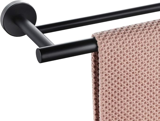 Miyili Double Bath Towel Bar 36-Inch Matte Black Stainless Steel Hand Towel Rack for Bathroom Wall Mount, A01B90B