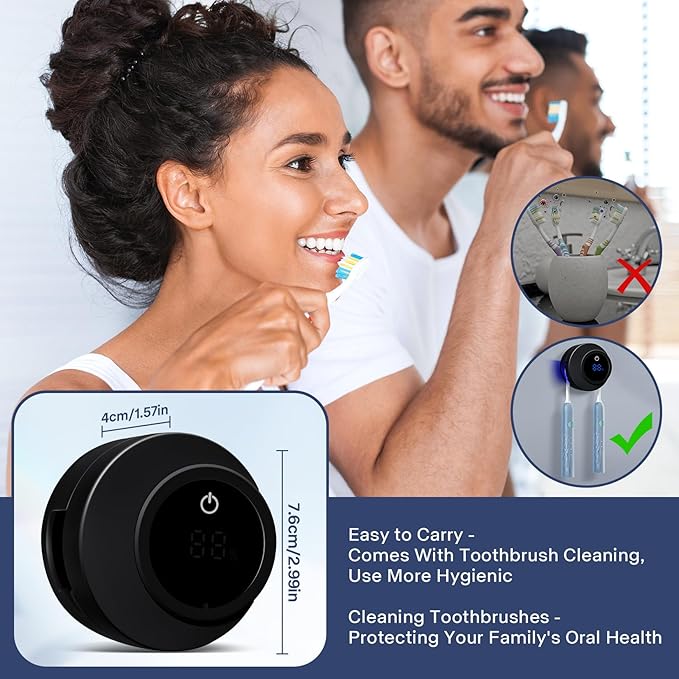 Toothbrush Holders Cleaner & Dryer for Bathroom,Wall Mounted Toothbrush Holder Case with LED Smart Screen,Toothbrush Cleaner with Auto Inductive Open/Close Cover for Home Travel (Black)