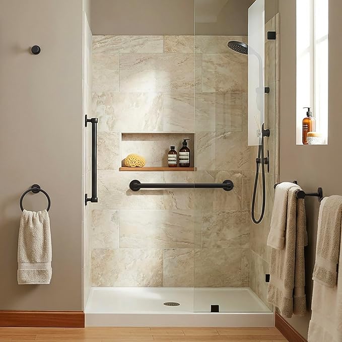Gatco 5211MX Gibson Towel Bar | Retro Modern Wall-Mounted Bathroom Towel Bar | Stylish Decorative Hardware, Heavy Duty Metal, EZ Ancor Mounting | Matte Black Finish