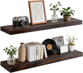 Floating Wall Shelf 36x6.8x1.7 Inch – Solid Wood Shelf in Walnut Finish – Heavy Duty Wall Mounted Rustic Display Shelf for Living Room, Kitchen, Bedroom, Hallway – Set of 2