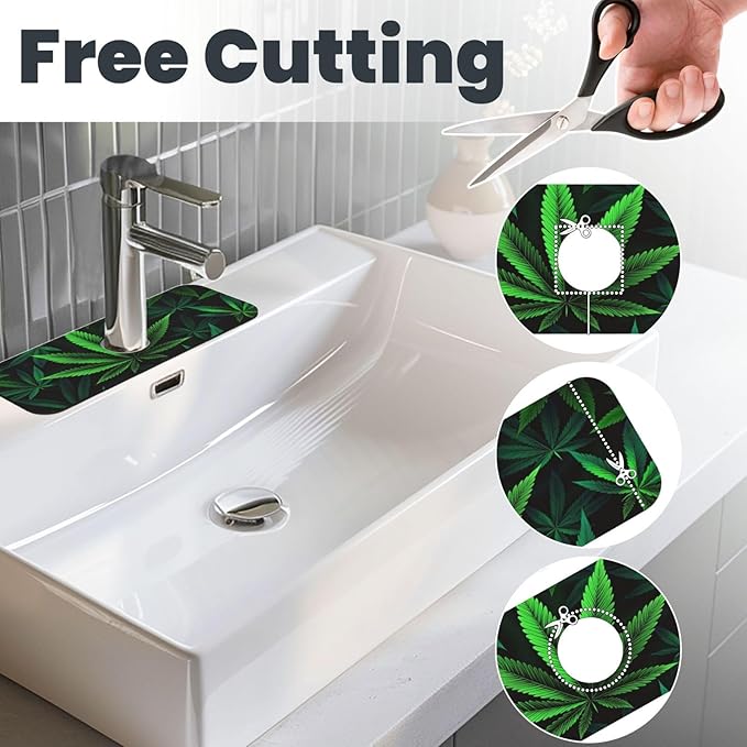 Cannabis Leaf 15" X 5.5" Kitchen Sink Splash Guard, Faucet Guard Draining Mat, Faucet Suction Pad For Kitchen Bathroom