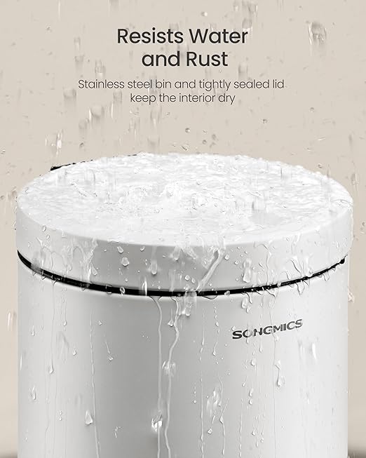 SONGMICS Bathroom Trash Can, 1.6 Gallon (6 L) Small Toilet Garbage Bin with Lid, Soft-Close, Stainless Steel, Pedal, Inner Bucket, Bedroom, Cloud White ULTB016WZ01