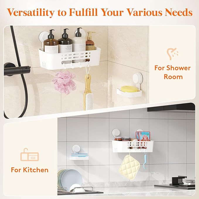 Lifewit Suction Cup Shower Caddy + Soap Dish, Removable Large Basket and Bar Soap Holder for Inside Shower, NO-Drilling Bathroom Kitchen Organizers, 31 x 17 x 14 cm/12 x 5 x 7 inch, Set of 1
