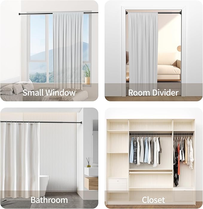 Shower Curtain Rod, 1" Diameter Heavy Duty Tension Shower Rod, Non Slip Adjustable 28-46 inch No Drilling Shower Curtain Rods Spring Tension For Bathroom, Shower Stall, No Rust, Black