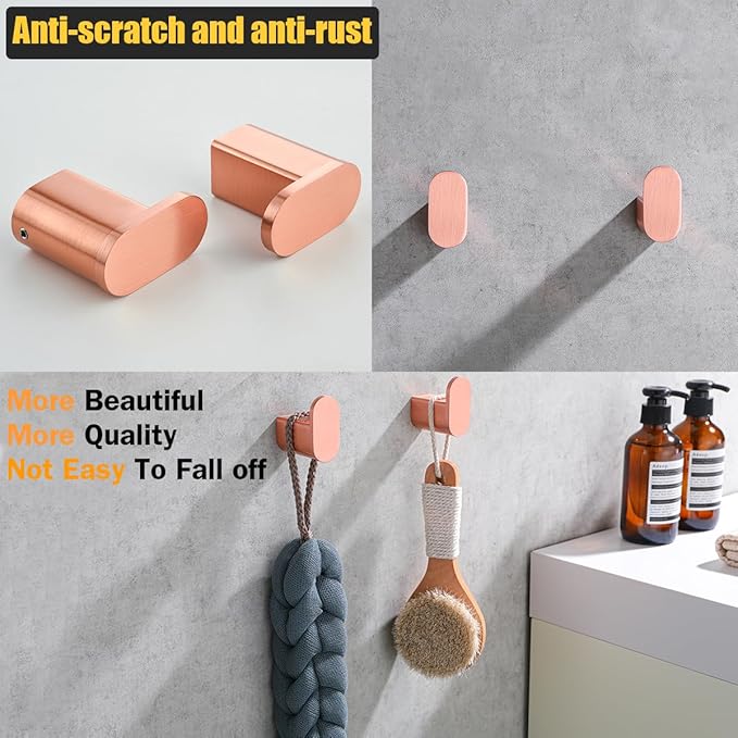 RANDOM Towel Hooks for Bathrooms Brushed Rose Gold Coat Hook Wall Mount Shower Hooks,Heavy Duty Robe Hook Stainless Steel Towel Holder,2 Packs.96026-8RAC