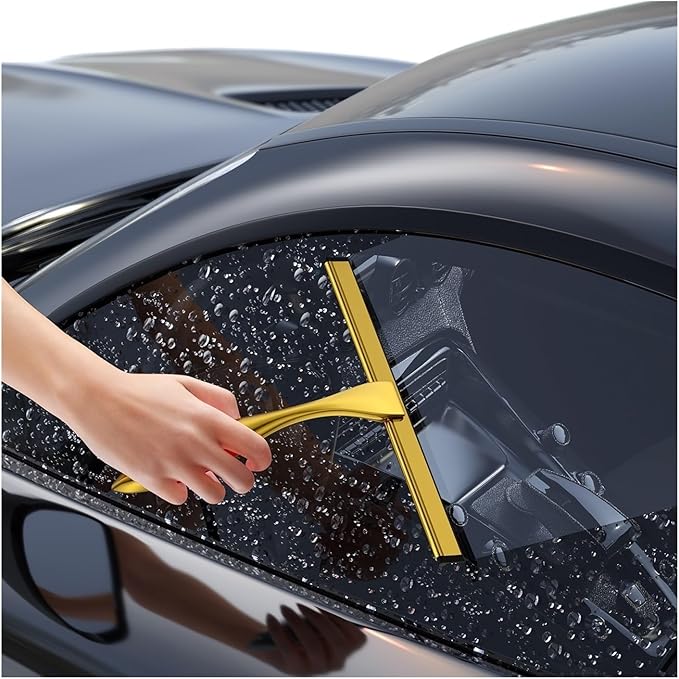 Window Squeegee Stainless Steel Squeegee for Shower Glass 10'' INCH Golden Color with Hooks Cleaner Door for Shower Glass