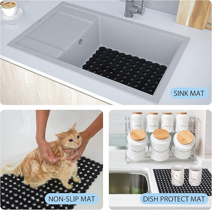 Sink Protectors Mat for Kitchen Sink - 2Pack Adjustable Kitchen Sink Mat Fast Draining - Dish Drying Mat for Dishes And Glassware - Easy to Clean & Diy Cut