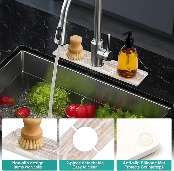 Small Diatomite Kitchen Sink Faucet Mat Water Absorbing Stone Tray Quick Drying Stone Mat for Kitchen Sink Protector Splash Guard Behind Faucet Water Absorbent Mats for Bathroom Counter Decor