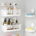 Lifewit Suction Cup Shower Caddy + Soap Dish, Removable Large Basket and Bar Soap Holder for Inside Shower, NO-Drilling Bathroom Kitchen Organizers, 26 x 17 x 14 cm/10 x 5 x 7 inch, Set of 2